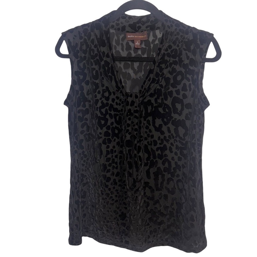Leopard Burnout Velvet Mobwife‎ Sleeveless Top Old Money Black Flocked Medium
